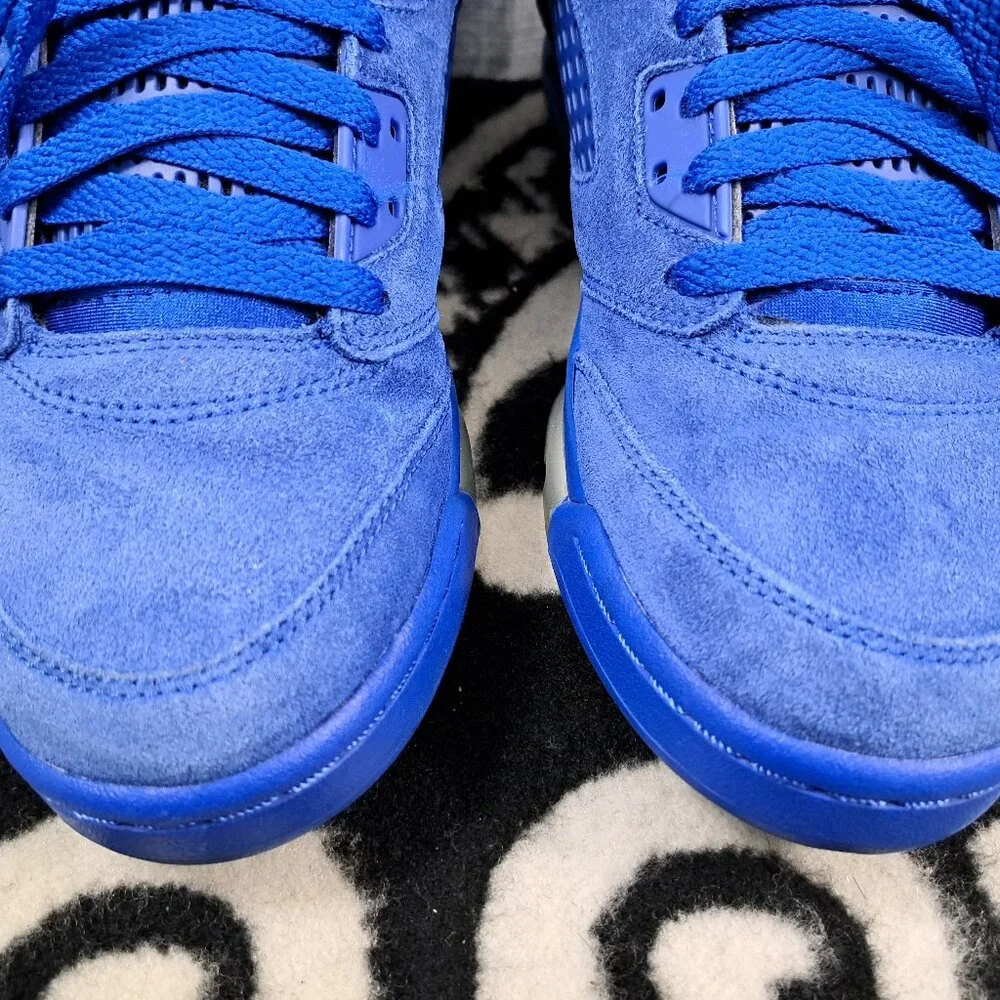%Nike Jordan 5 Retro Blue Suede Youth 7Y Blue 440888-401 AJ16